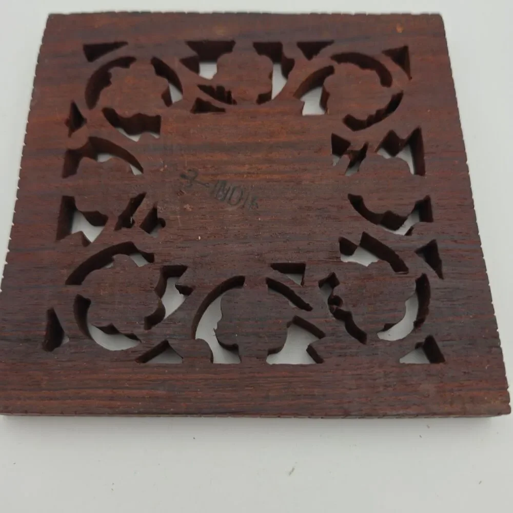 Wood Carved Footed Trivets With Leaves And Flowers